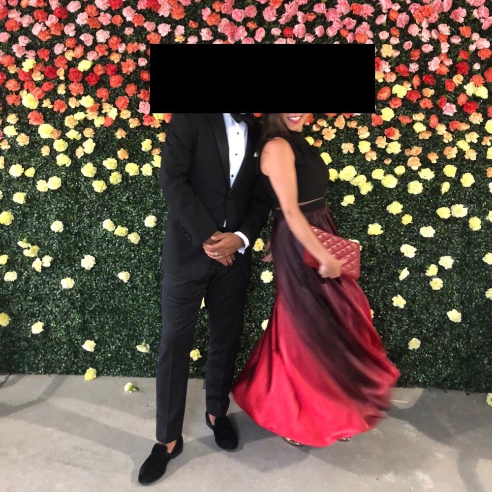 Black & Red Ombré Evening Gown